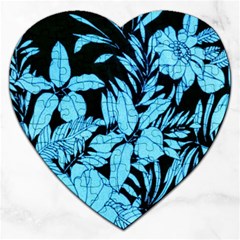 Blue Winter Tropical Floral Watercolor Jigsaw Puzzle (heart)