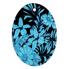 Blue Winter Tropical Floral Watercolor Oval Ornament (two Sides)