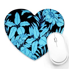 Blue Winter Tropical Floral Watercolor Heart Mousepads