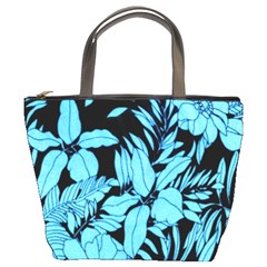 Blue Winter Tropical Floral Watercolor Bucket Bag