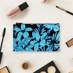 Blue Winter Tropical Floral Watercolor Cosmetic Bag (small)