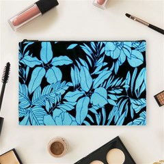 Blue Winter Tropical Floral Watercolor Cosmetic Bag (large)