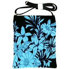 Blue Winter Tropical Floral Watercolor Shoulder Sling Bag