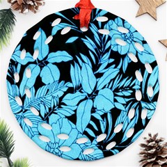 Blue Winter Tropical Floral Watercolor Ornament (round Filigree)