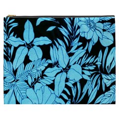 Blue Winter Tropical Floral Watercolor Cosmetic Bag (xxxl)