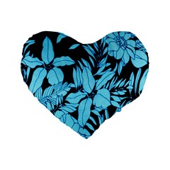 Blue Winter Tropical Floral Watercolor Standard 16  Premium Heart Shape Cushions