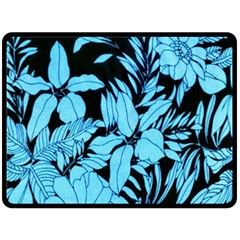 Blue Winter Tropical Floral Watercolor Double Sided Fleece Blanket (large) 