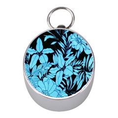 Blue Winter Tropical Floral Watercolor Mini Silver Compasses