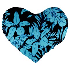 Blue Winter Tropical Floral Watercolor Large 19  Premium Flano Heart Shape Cushions