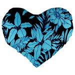 Blue Winter Tropical Floral Watercolor Large 19  Premium Flano Heart Shape Cushions Back