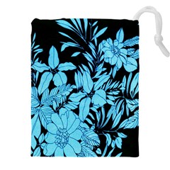 Blue Winter Tropical Floral Watercolor Drawstring Pouch (5xl)