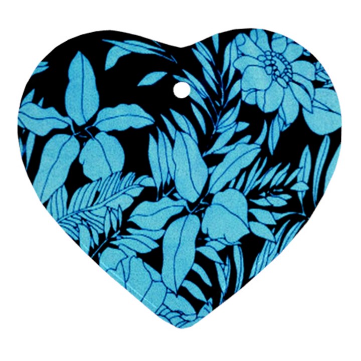 Blue Winter Tropical Floral Watercolor Ornament (Heart)