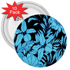 Blue Winter Tropical Floral Watercolor 3  Buttons (10 Pack) 