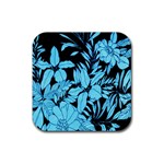 Blue Winter Tropical Floral Watercolor Rubber Coaster (Square)  Front