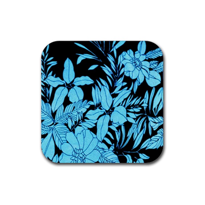 Blue Winter Tropical Floral Watercolor Rubber Coaster (Square) 