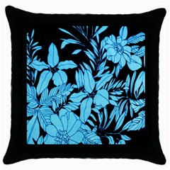 Blue Winter Tropical Floral Watercolor Throw Pillow Case (black) by dressshop