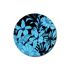 Blue Winter Tropical Floral Watercolor Rubber Coaster (round) 