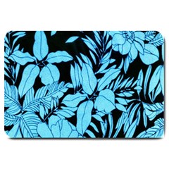 Blue Winter Tropical Floral Watercolor Large Doormat 