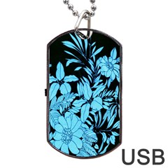 Blue Winter Tropical Floral Watercolor Dog Tag Usb Flash (one Side)