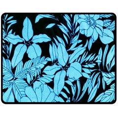 Blue Winter Tropical Floral Watercolor Double Sided Fleece Blanket (medium) 