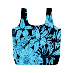 Blue Winter Tropical Floral Watercolor Full Print Recycle Bag (m)