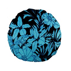 Blue Winter Tropical Floral Watercolor Standard 15  Premium Flano Round Cushions