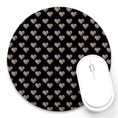 Patchwork Heart Black Round Mousepads by snowwhitegirl