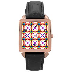 Rainbow Pattern Rose Gold Leather Watch  by Mariart