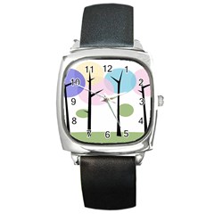 Forest Trees Nature Plants Square Metal Watch