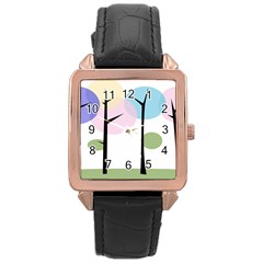 Forest Trees Nature Plants Rose Gold Leather Watch 