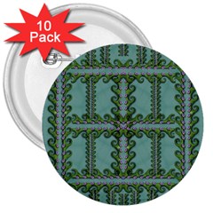 Rainforest Vines And Fantasy Flowers 3  Buttons (10 Pack)  by pepitasart