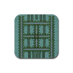 Rainforest Vines And Fantasy Flowers Rubber Coaster (square)  by pepitasart