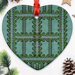 Rainforest Vines And Fantasy Flowers Heart Ornament (two Sides) by pepitasart