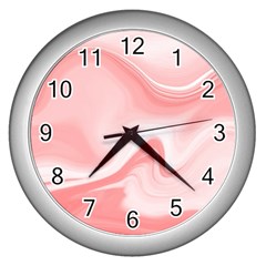 Pink Marble Print Wall Clock (silver) by designsbymallika