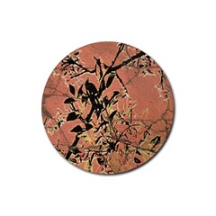 Floral Grungy Style Artwork Rubber Coaster (round)  by dflcprintsclothing