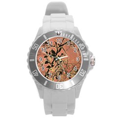 Floral Grungy Style Artwork Round Plastic Sport Watch (l)