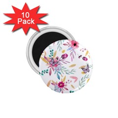 Pink Floral Print 1 75  Magnets (10 Pack)  by designsbymallika