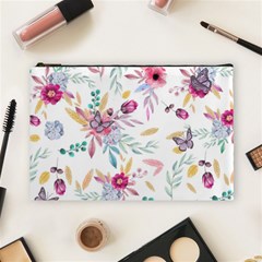 Pink Floral Print Cosmetic Bag (large) by designsbymallika