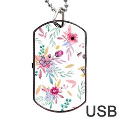 Pink Floral Print Dog Tag Usb Flash (one Side) by designsbymallika