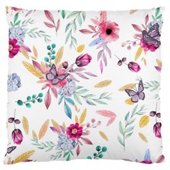 Pink Floral Print Large Cushion Case (two Sides) by designsbymallika