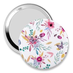 Pink Floral Print 3  Handbag Mirrors by designsbymallika