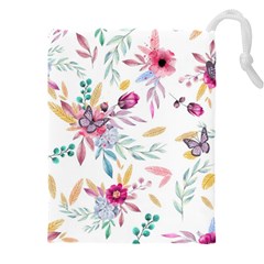 Pink Floral Print Drawstring Pouch (4xl)