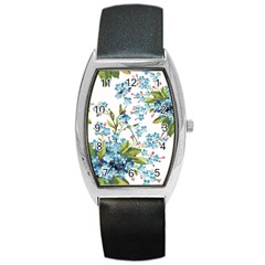 BLUE FLORAL PRINT Barrel Style Metal Watch