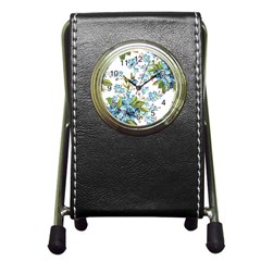 BLUE FLORAL PRINT Pen Holder Desk Clock