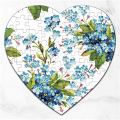 BLUE FLORAL PRINT Jigsaw Puzzle (Heart)