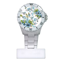 Blue Floral Print Plastic Nurses Watch by designsbymallika