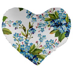 BLUE FLORAL PRINT Large 19  Premium Flano Heart Shape Cushions