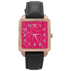 Pink Golden Lines Rose Gold Leather Watch  by designsbymallika