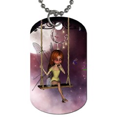 Little Fairy On A Swing With Dragonfly In The Night Dog Tag (two Sides) by FantasyWorld7