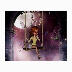 Little Fairy On A Swing With Dragonfly In The Night Small Glasses Cloth (2 Sides) by FantasyWorld7